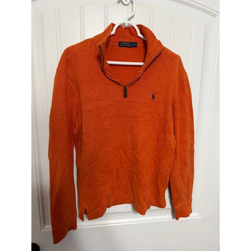 Polo Ralph Lauren Pullover Mens Small Orange Quarter Zip Cotton EUC